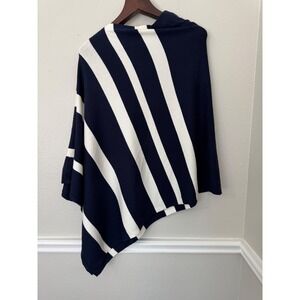 Chicos Nautical Novelty Striped Sutton Poncho Classic Navy Blue White LXL NWT‎
